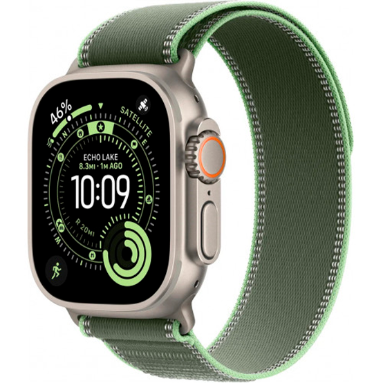 Apple Watch Ultra 3 LTE 49 мм Природный / Зелёно-неоновый Trail Loop (S/M) MFT44