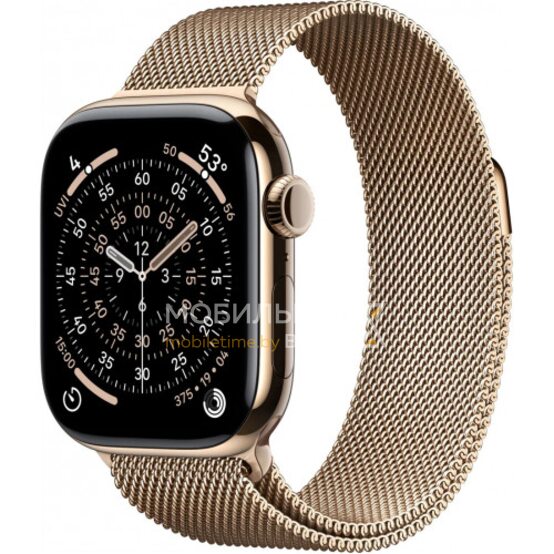 Apple Watch Series 11 LTE 46 мм (титановый корпус, природный/золотистый, миланская петля)