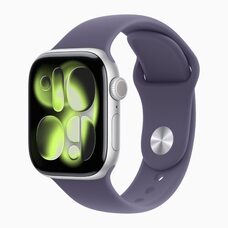 Apple Watch Series 11 42 мм (алюминиевый корпус, серебристый/фиолетовый туман, спортивный силиконовый ремешок M/L)