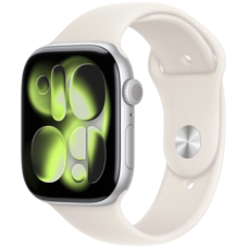 Apple Watch Series 11 42 мм (алюминиевый корпус, серебристый/звездный свет, спортивный силиконовый ремешок M/L)