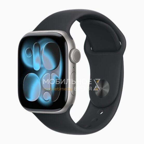 Apple Watch Series 11 42 мм (алюминиевый корпус, космический серый/черный, спортивный силиконовый ремешок M/L)