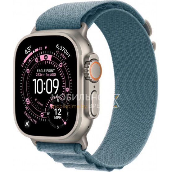 Apple Watch Ultra 3 LTE 49 мм (титановый корпус, природный/голубой, текстильный ремешок размера L)