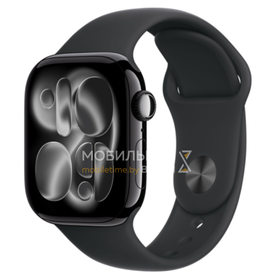 Apple Watch Series 11 46 мм (алюминиевый корпус, черный/черный, спортивный силиконовый ремешок M/L)