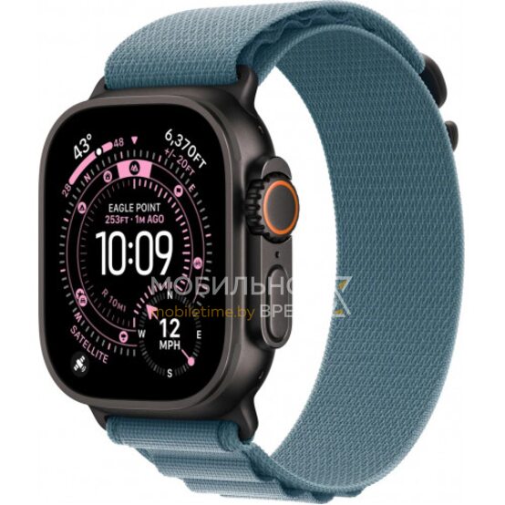 Apple Watch Ultra 3 LTE 49 мм (титановый корпус, черный/голубой, текстильный ремешок размера M)